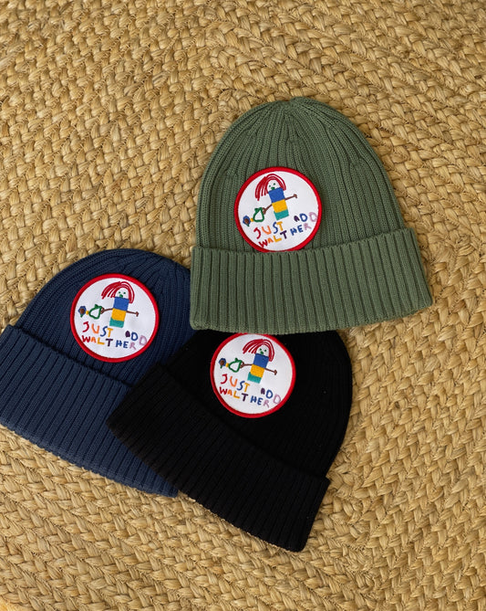 Kids + Youth Ribbed Cotton Colored Beanie with Walther Patches Asst.