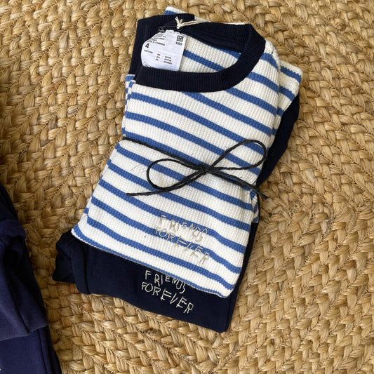 Alumni Long Sleeve Cozy Set : Navy Stripe 'Friends Forever'