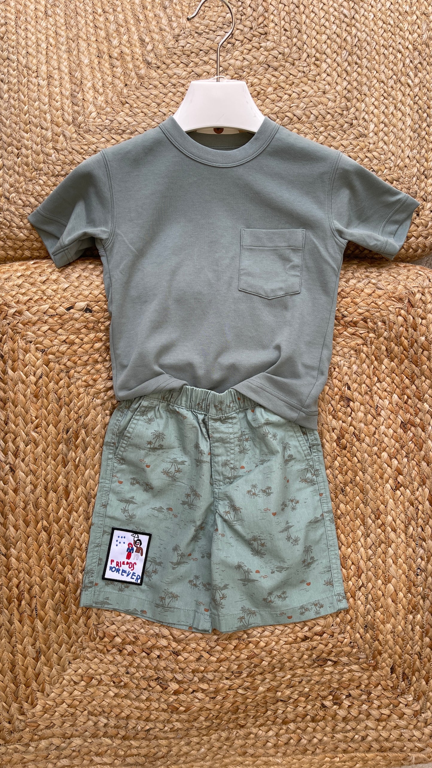 Bermuda Short Summer Set : Tropical Sage Green Palm Print + Asst Tees