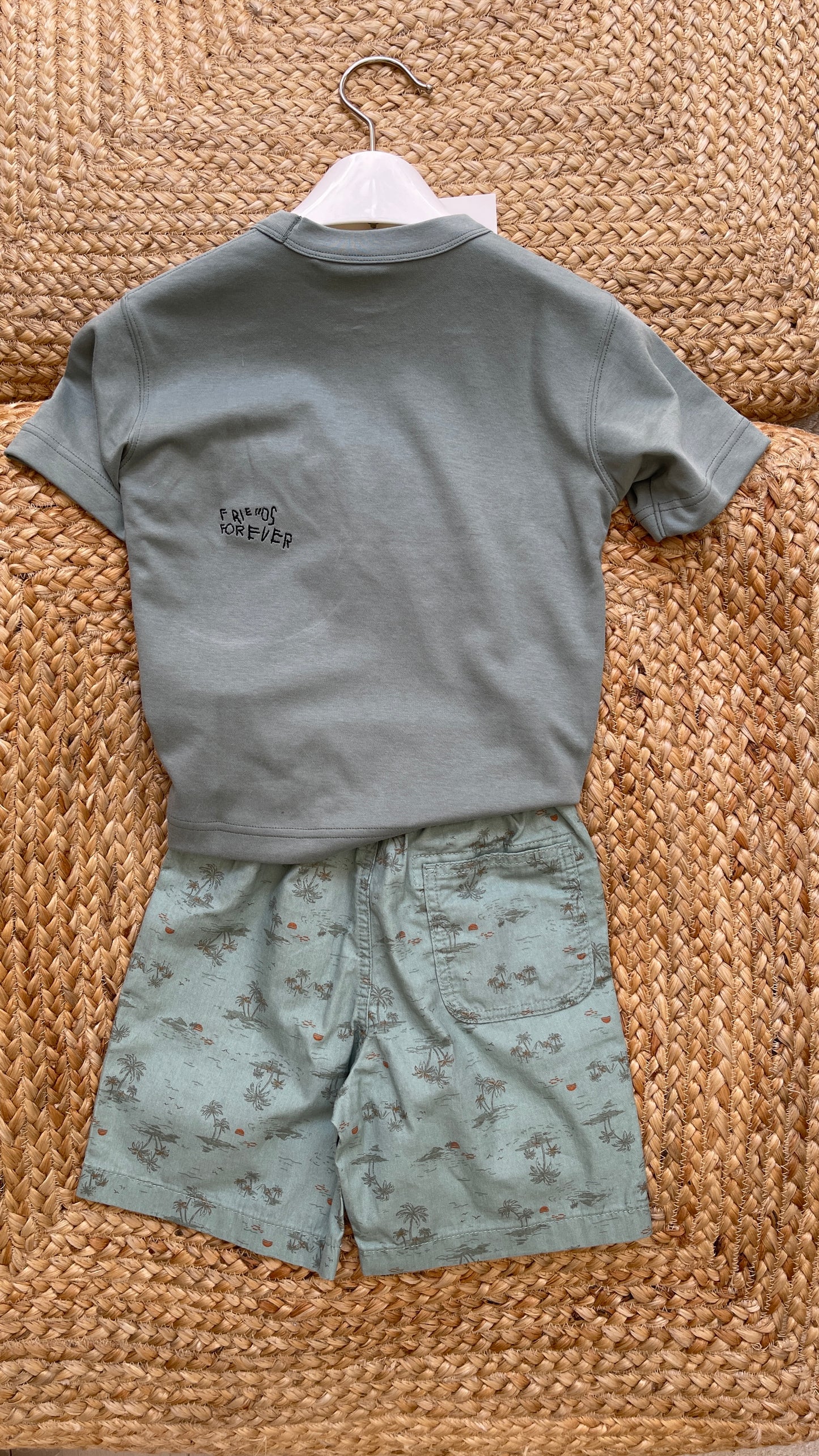 Bermuda Short Summer Set : Tropical Sage Green Palm Print + Asst Tees