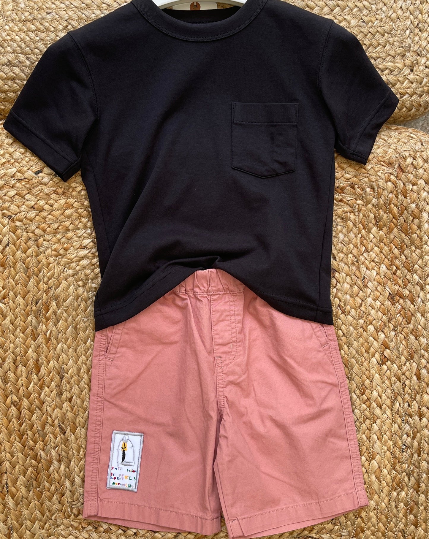 Bermuda Short Summer Set : Dusty Pink Short + Black Tee