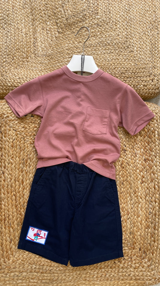 Bermuda Short Summer Set : Navy Short +  Dusty Pink Tee